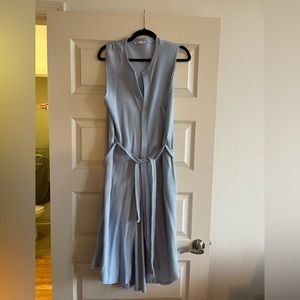 Zara baby blue sleeveless waffle material dress, snap close buttons, tie waist